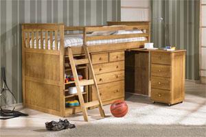 Wooden mid sleeper with desk, drawers, bookcase, perfect for any kids bedroom