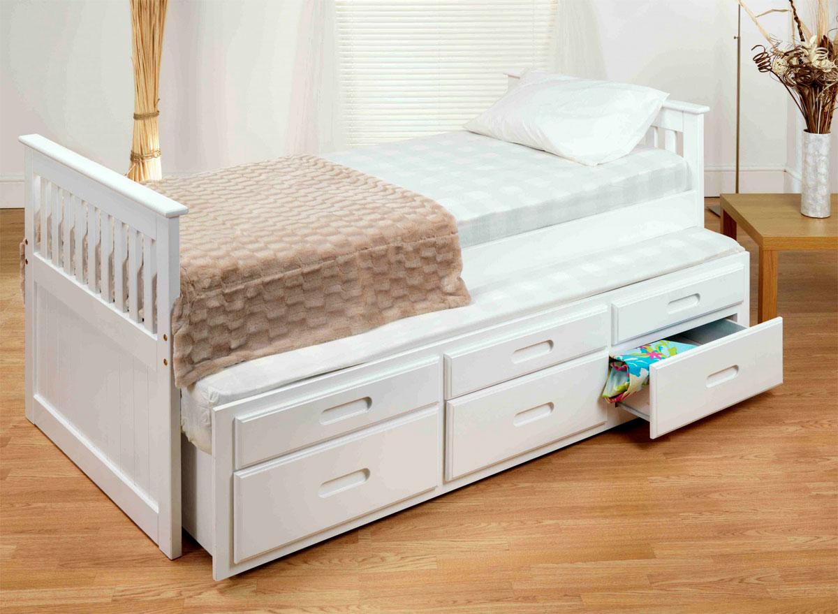 White Captains Bed with pull out bed under