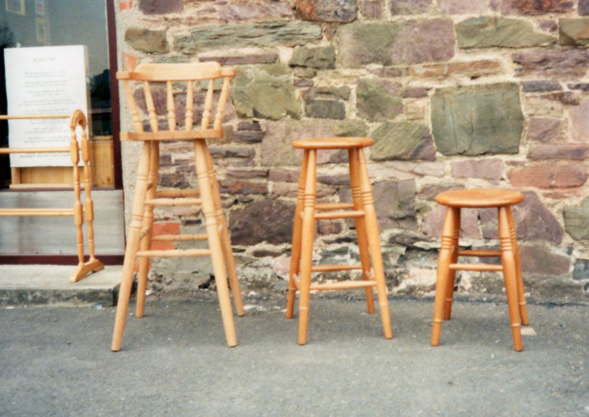 A Selection of Beech and Oak Kitchen Stools and Chairs